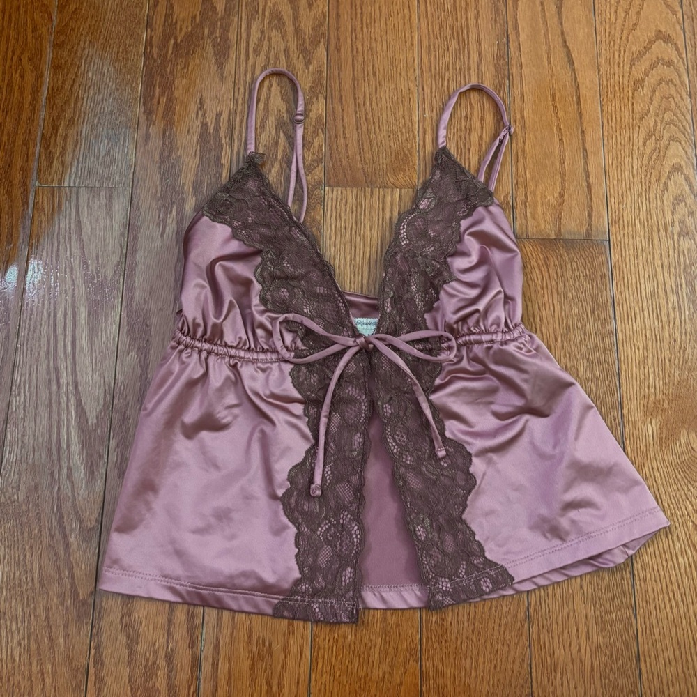 Kimchi Blue Pink Satin Tie Front Fly Away Cami